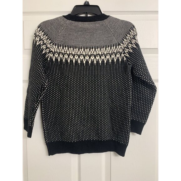 J. Crew M Black White Fair Isle Merino Wool Pullover Sweater Winter - Picture 3 of 8